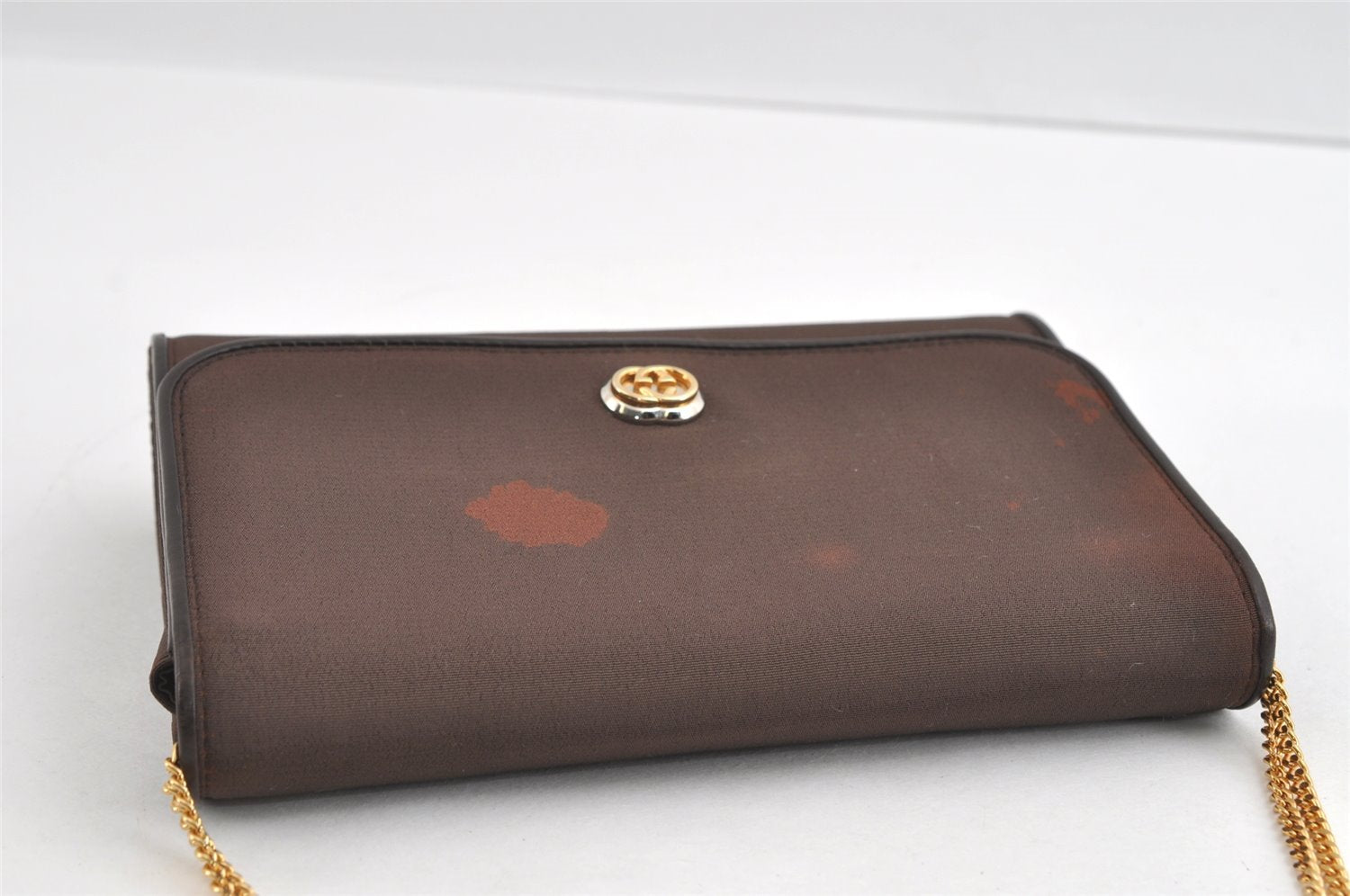 Authentic GUCCI Vintage Chain Shoulder Hand Bag Purse Nylon Leather Brown 5039I