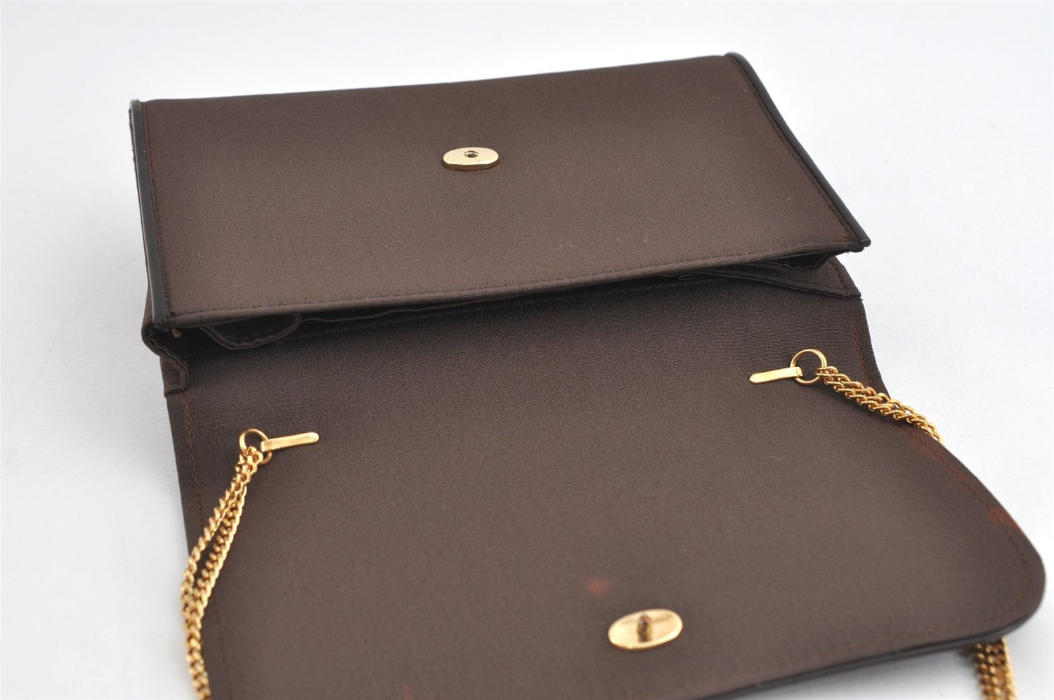 Authentic GUCCI Vintage Chain Shoulder Hand Bag Purse Nylon Leather Brown 5039I