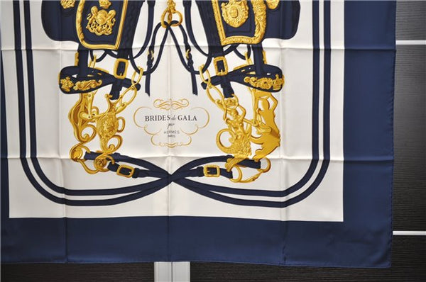 Authentic HERMES Carre 90 Scarf "BRIDES de GALA par" Silk Navy 5040E