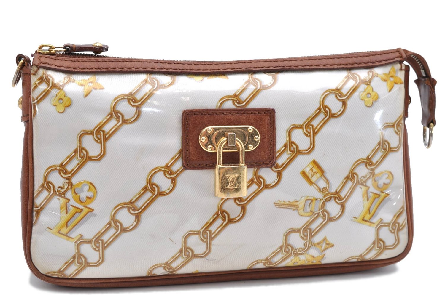 Authentic Louis Vuitton Monogram Charm Pochette Accessoires Pouch White 5043D