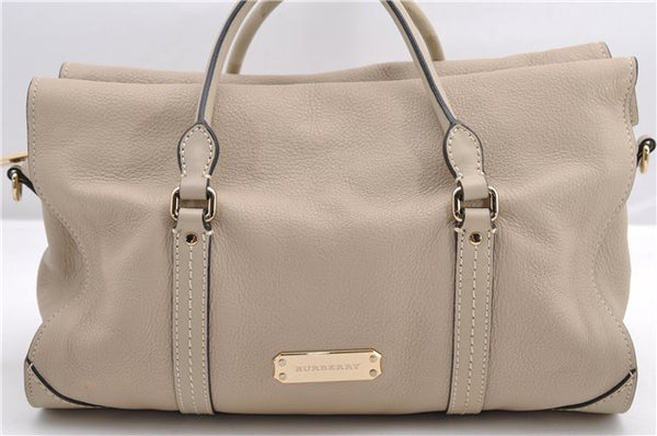 Authentic BURBERRY Vintage Leather 2Way Shoulder Tote Bag Beige 5051F