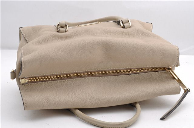 Authentic BURBERRY Vintage Leather 2Way Shoulder Tote Bag Beige 5051F