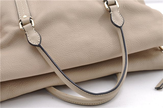 Authentic BURBERRY Vintage Leather 2Way Shoulder Tote Bag Beige 5051F