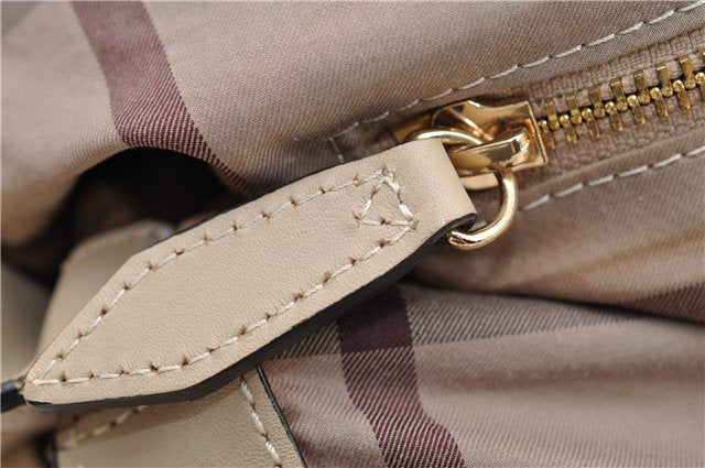 Authentic BURBERRY Vintage Leather 2Way Shoulder Tote Bag Beige 5051F