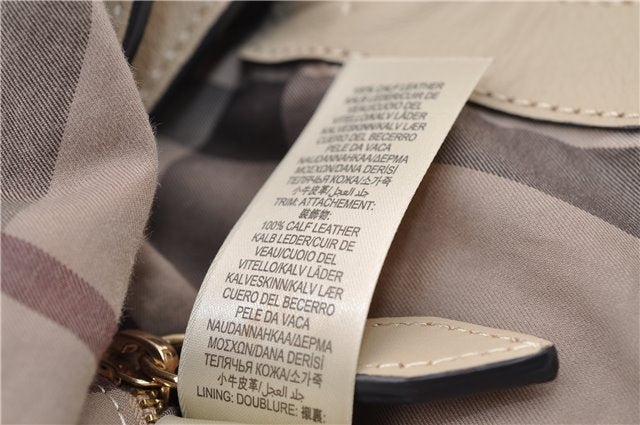 Authentic BURBERRY Vintage Leather 2Way Shoulder Tote Bag Beige 5051F