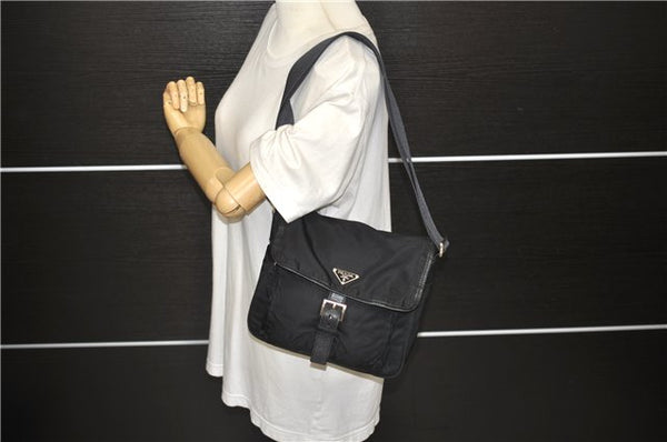 Authentic PRADA Nylon Leather Shoulder Cross Body Bag Purse Black 5052D