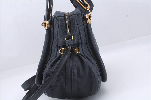 Authentic Chloe Paraty 2Way Shoulder Hand Bag Navy Blue 5056D