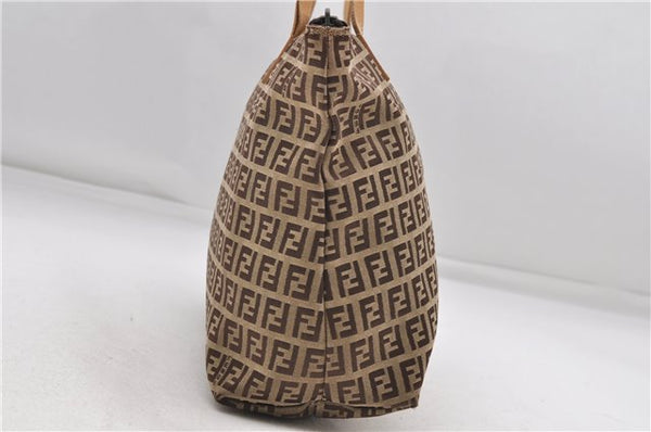 Authentic FENDI Zucchino Shoulder Tote Bag Canvas Leather Brown 5064D