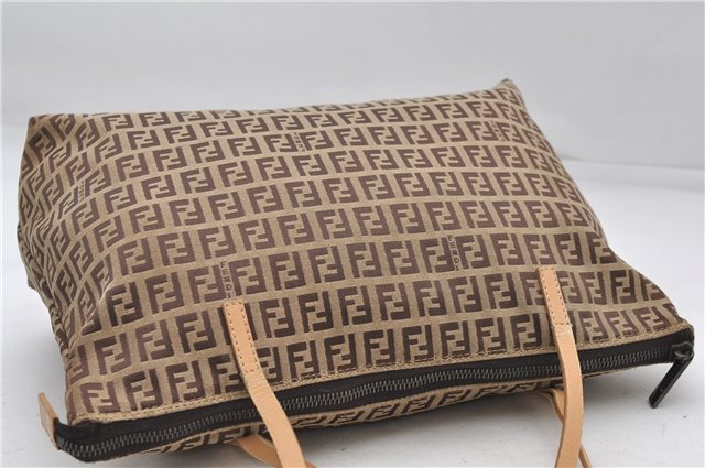 Authentic FENDI Zucchino Shoulder Tote Bag Canvas Leather Brown 5064D