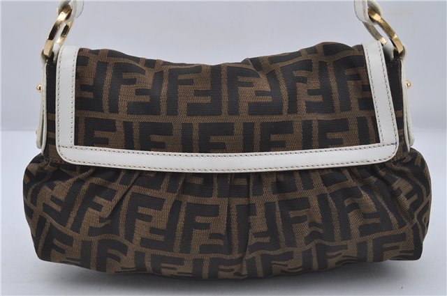 Authentic FENDI Zucca Shoulder Hand Bag Canvas Leather Brown White 5065D