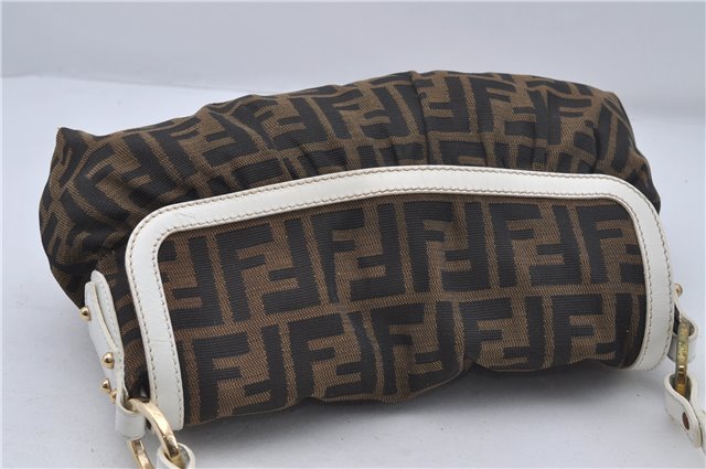 Authentic FENDI Zucca Shoulder Hand Bag Canvas Leather Brown White 5065D