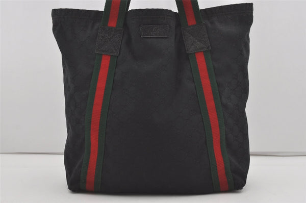 Authentic GUCCI Web Sherry Line Tote Bag GG Canvas Leather 189669 Black 5066I