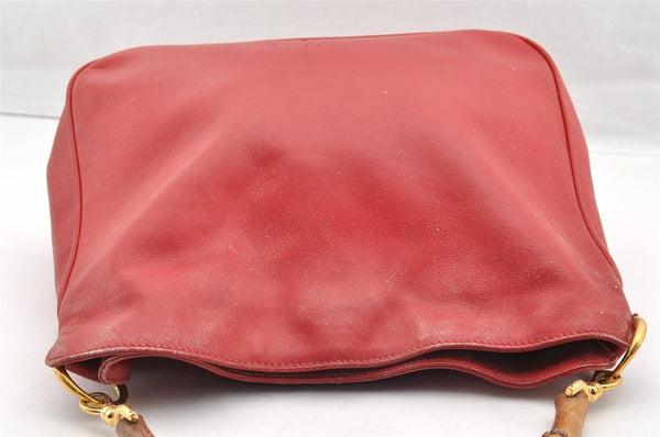 Authentic GUCCI Bamboo 2Way Shoulder Hand Bag Purse Leather Red Junk 5067I