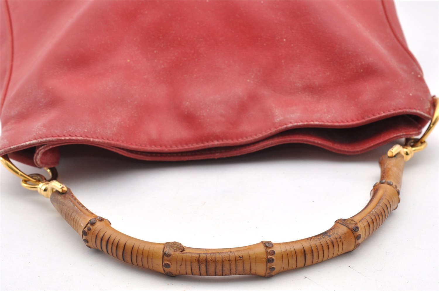 Authentic GUCCI Bamboo 2Way Shoulder Hand Bag Purse Leather Red Junk 5067I
