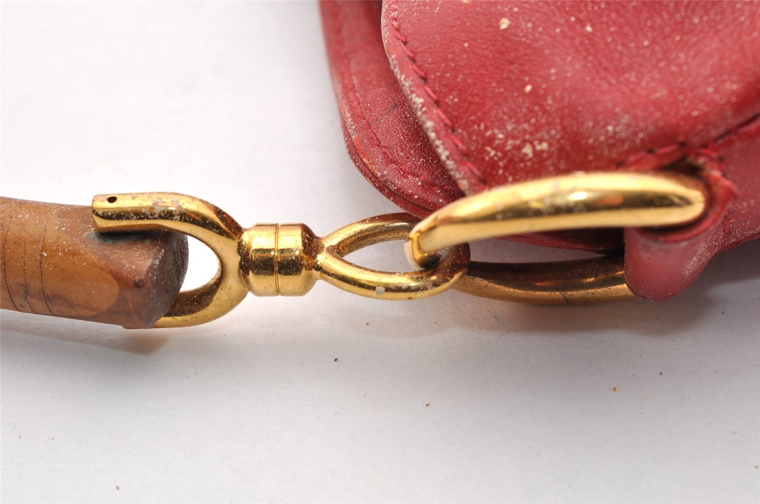 Authentic GUCCI Bamboo 2Way Shoulder Hand Bag Purse Leather Red Junk 5067I