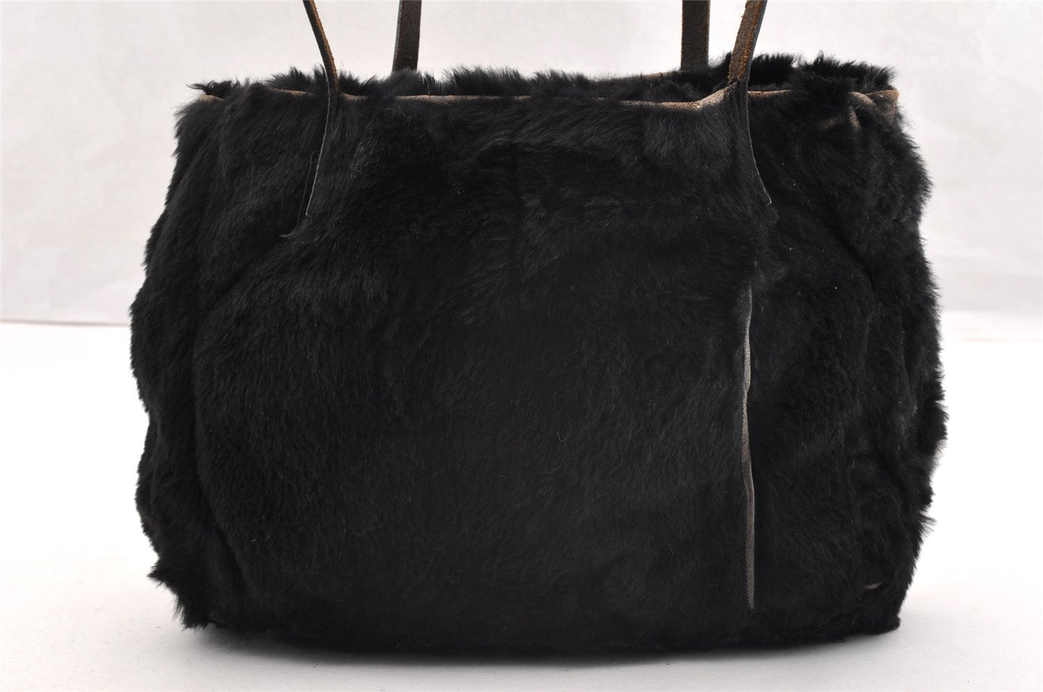 Authentic FENDI Vintage Shoulder Tote Bag Purse Fur Leather Black 5068I