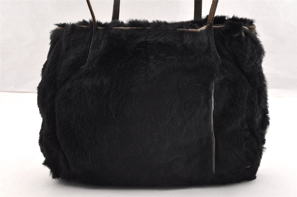 Authentic FENDI Vintage Shoulder Tote Bag Purse Fur Leather Black 5068I