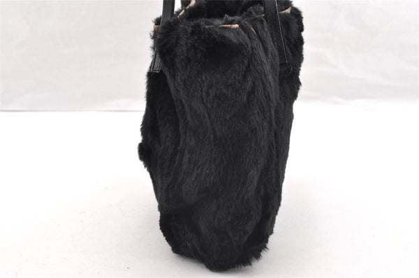 Authentic FENDI Vintage Shoulder Tote Bag Purse Fur Leather Black 5068I