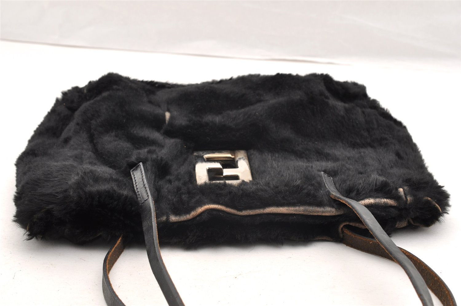 Authentic FENDI Vintage Shoulder Tote Bag Purse Fur Leather Black 5068I