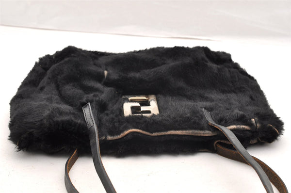 Authentic FENDI Vintage Shoulder Tote Bag Purse Fur Leather Black 5068I