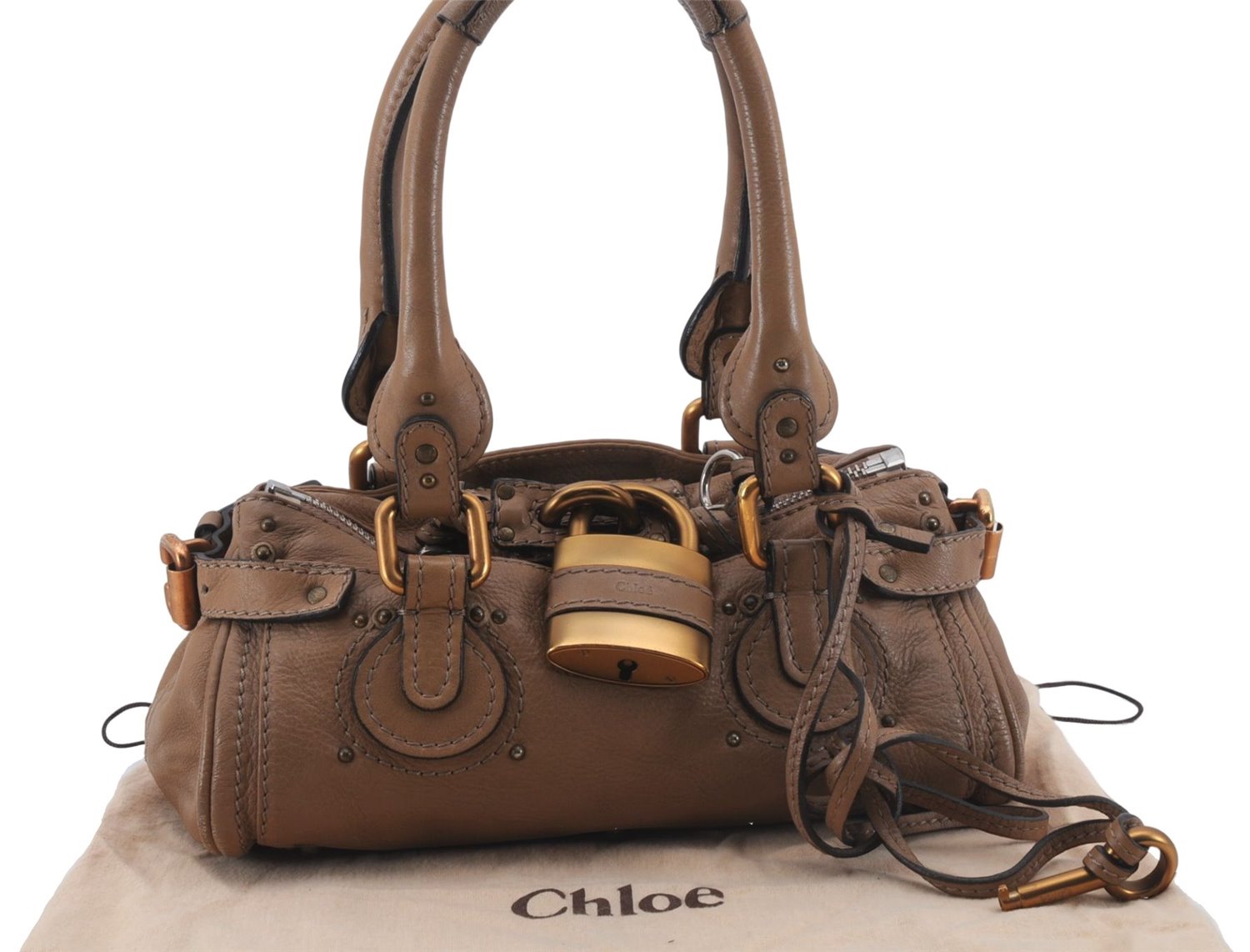 Authentic Chloe Paddington Leather Shoulder Hand Bag Beige 5070D