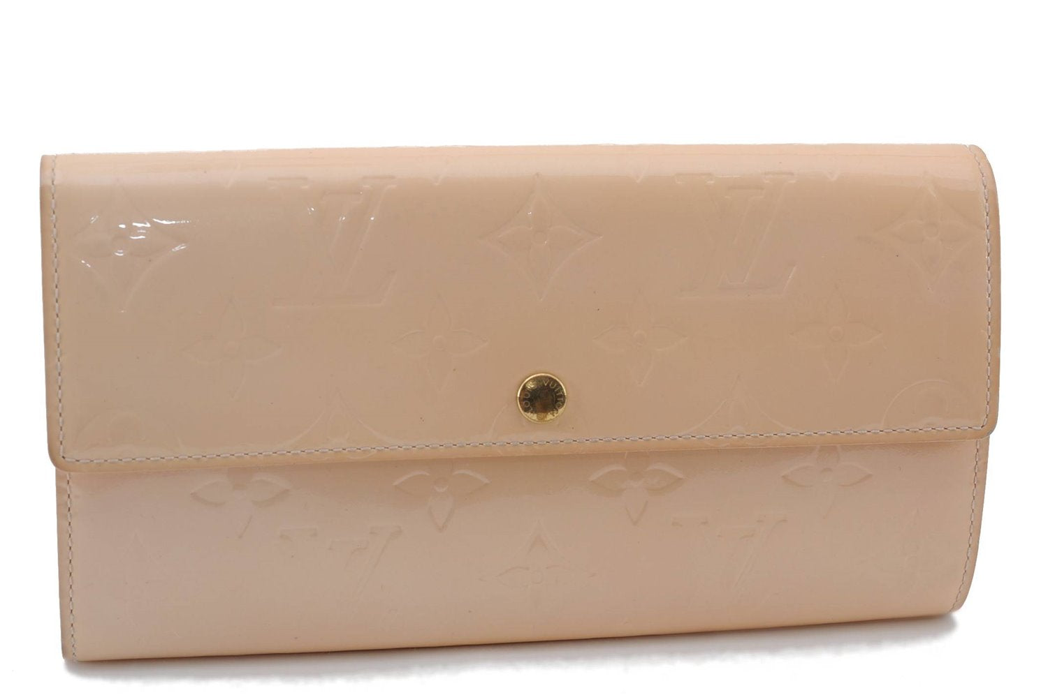 Authentic LOUIS VUITTON Vernis Portefeuille Sarah Wallet Beige M91522 LV 5073C