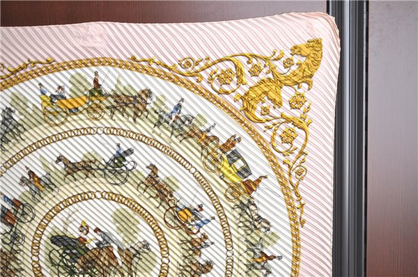 Authentic HERMES Pleats Scarf "LAPROMENADE DE LONGCHAMPS" Silk Pink Box 5075B