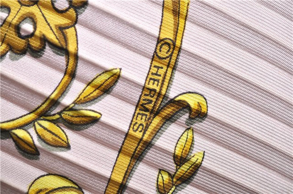 Authentic HERMES Pleats Scarf "LAPROMENADE DE LONGCHAMPS" Silk Pink Box 5075B