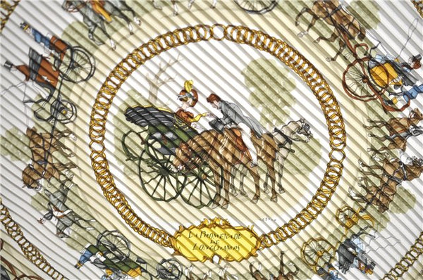 Authentic HERMES Pleats Scarf "LAPROMENADE DE LONGCHAMPS" Silk Pink Box 5075B