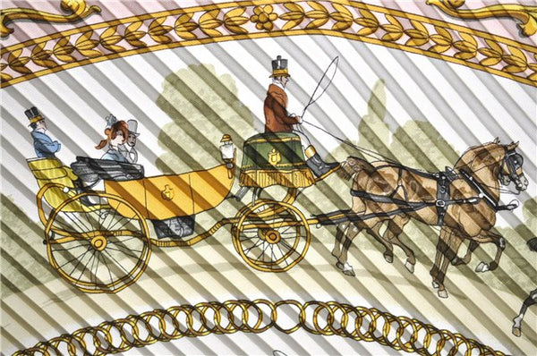 Authentic HERMES Pleats Scarf "LAPROMENADE DE LONGCHAMPS" Silk Pink Box 5075B