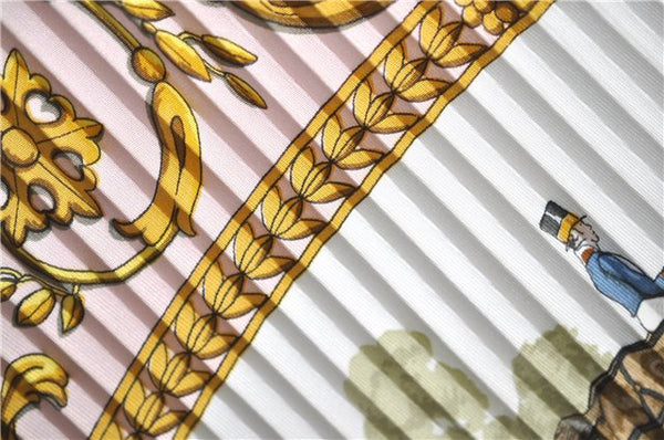 Authentic HERMES Pleats Scarf "LAPROMENADE DE LONGCHAMPS" Silk Pink Box 5075B