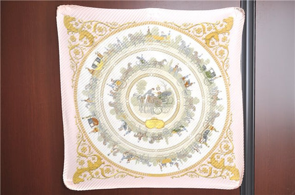 Authentic HERMES Pleats Scarf "LAPROMENADE DE LONGCHAMPS" Silk Pink Box 5075B