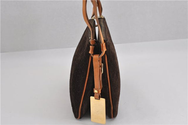 Authentic CELINE C Macadam Blason Shoulder Bag Suede Leather Brown 5075F