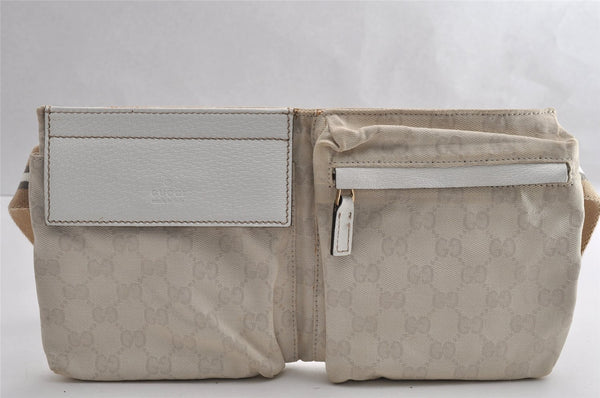 Authentic GUCCI Vintage Waist Body Bag Purse GG Canvas Leather 28566 White 5077I
