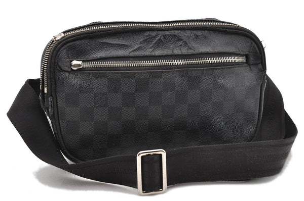 Authentic LOUIS VUITTON Damier Graphite Ambler Bum Body Bag N41289 LV Junk 5082C