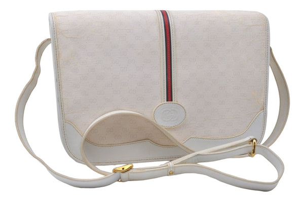 Auth GUCCI Sherry Line Micro GG PVC Leather Shoulder Cross Bag Purse White 5082D