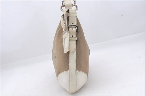 Authentic PRADA Canvas Leather Shoulder Hand Bag Purse Beige 5086D