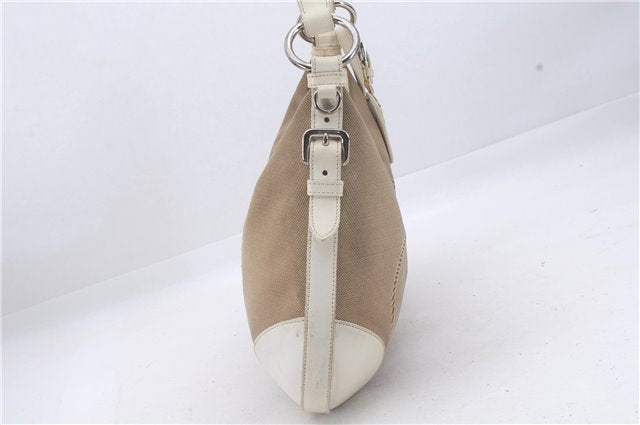 Authentic PRADA Canvas Leather Shoulder Hand Bag Purse Beige 5086D