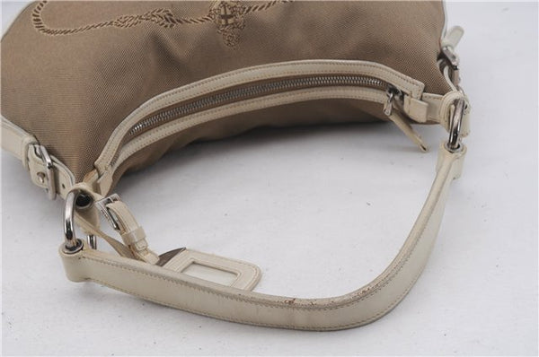 Authentic PRADA Canvas Leather Shoulder Hand Bag Purse Beige 5086D