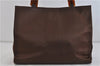 Authentic YVES SAINT LAURENT Logo Shoulder Tote Bag Nylon Leather Brown 5088C