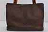 Authentic YVES SAINT LAURENT Logo Shoulder Tote Bag Nylon Leather Brown 5088C