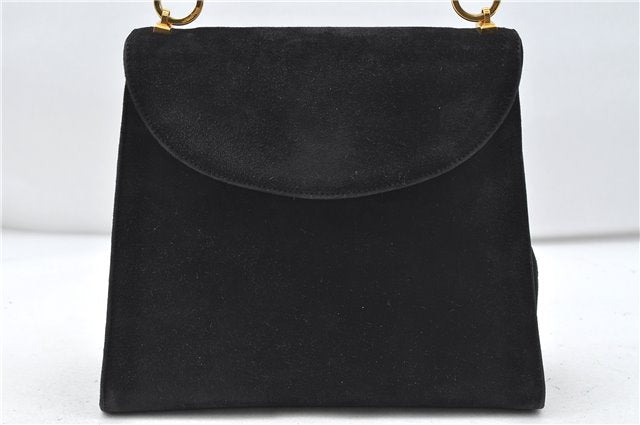 Authentic Salvatore Ferragamo Chain Hand Bag Purse Suede Black SF 5088D