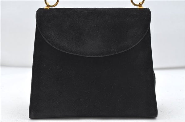 Authentic Salvatore Ferragamo Chain Hand Bag Purse Suede Black SF 5088D