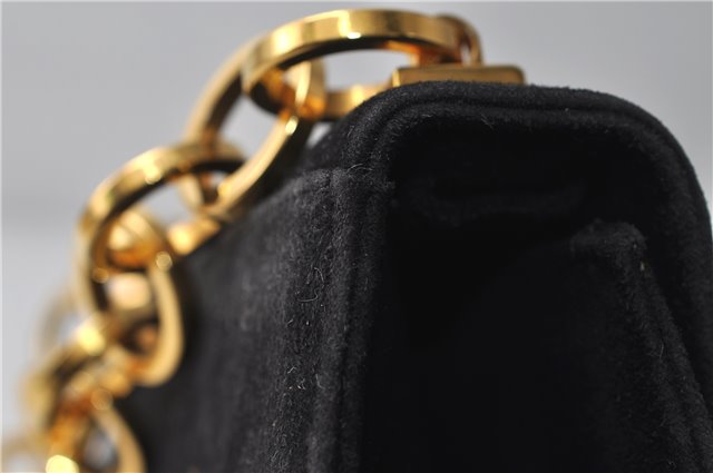 Authentic Salvatore Ferragamo Chain Hand Bag Purse Suede Black SF 5088D