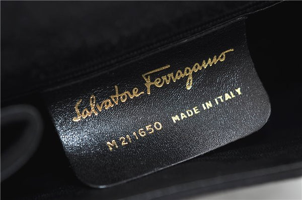 Authentic Salvatore Ferragamo Chain Hand Bag Purse Suede Black SF 5088D