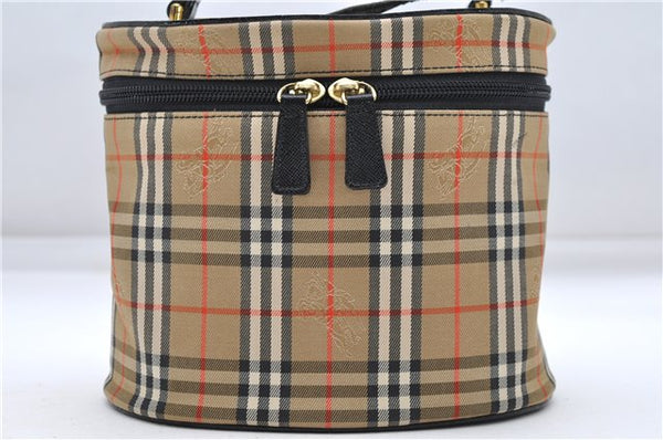 Authentic BURBERRY Nova Check Canvas Leather Hand Cosmetic Pouch Beige 5089D