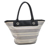 Authentic BURBERRY Stripe Canvas Leather Shoulder Hand Bag Ivory Navy 5090D