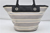Authentic BURBERRY Stripe Canvas Leather Shoulder Hand Bag Ivory Navy 5090D