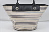 Authentic BURBERRY Stripe Canvas Leather Shoulder Hand Bag Ivory Navy 5090D