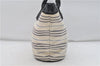 Authentic BURBERRY Stripe Canvas Leather Shoulder Hand Bag Ivory Navy 5090D
